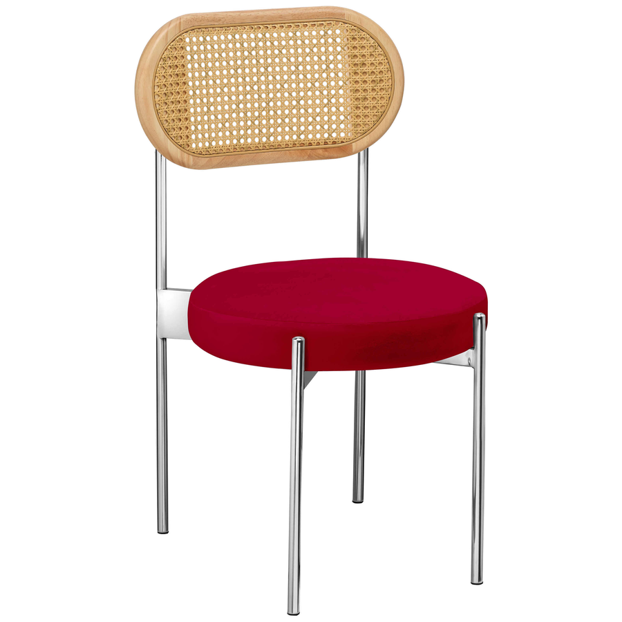 Стул «Тотем» серебряный, красная малина бархат с ротанговой спинкой натуральной - Фото миниатюра 1