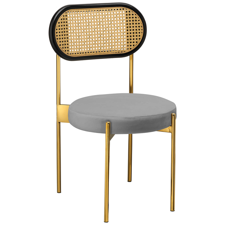 Стул «Тотем» золотой, серый бархат с ротанговый спинкой черной - Фото миниатюра 1