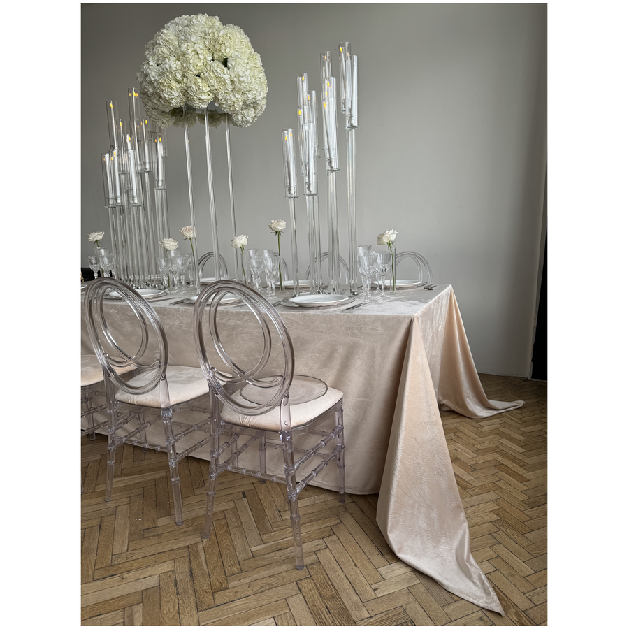 Скатерть прямая широкая бархатная кремовая - Фото миниатюра 3