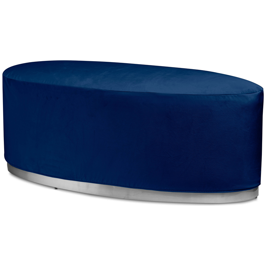 Пуф «Овал» серебряный, темно-синий бархат - Фото миниатюра 1