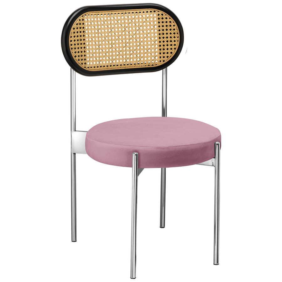 Стул «Тотем» серебряный, розовый бархат с ротанговый спинкой черной - Фото миниатюра 1