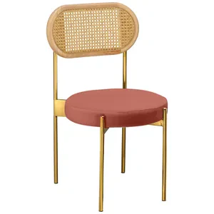 Стул «Тотем» золотой, марсала бархат с ротанговой спинкой натуральной
