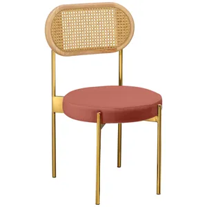 Стул «Тотем» золотой, марсала бархат с ротанговой спинкой натуральной