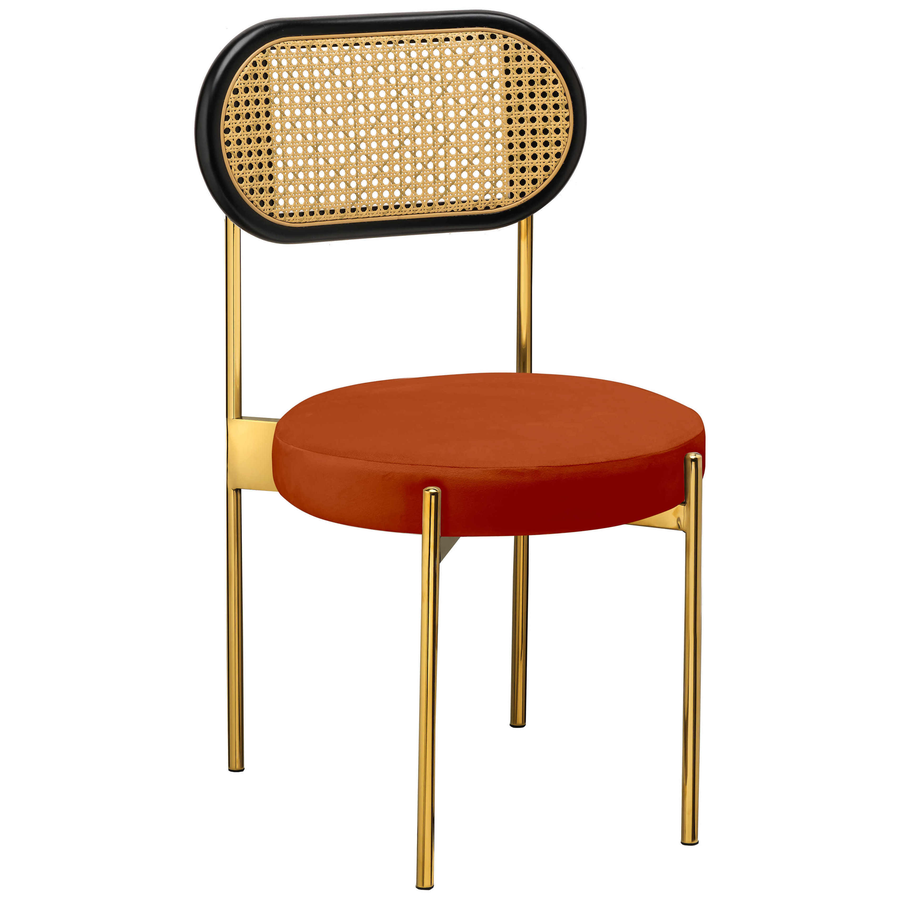 Стул «Тотем» золотой, терракотовый бархат с ротанговый спинкой черной - Фото миниатюра 1
