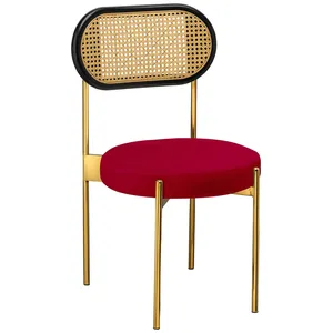 Стул «Тотем» золотой, красная малина бархат с ротанговый спинкой черной