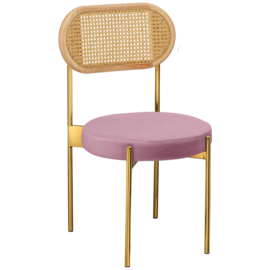 Стул «Тотем» золотой, розовый бархат с ротанговой спинкой натуральной - Фото миниатюра 1