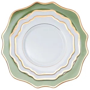 Набор тарелок «Тайга» бело-зеленые с кантом 33, 26 и 21см