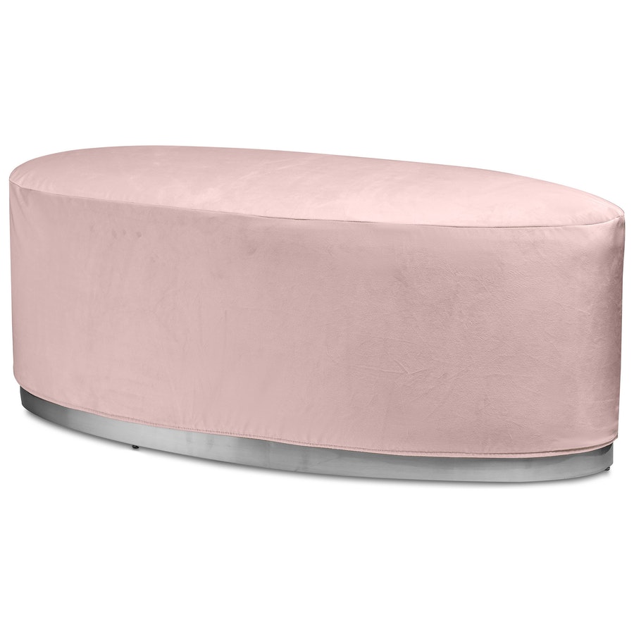 Пуф «Овал» серебряный, пыльно-розовый бархат - Фото миниатюра 1