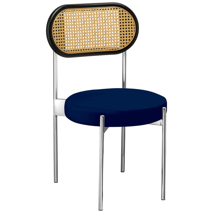 Стул «Тотем» серебряный, синий бархат с ротанговый спинкой черной - Фото миниатюра 1
