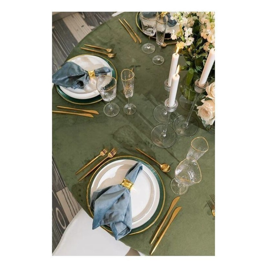 Скатерть прямоугольная широкая бархатная пыльно-зеленая - Фото миниатюра 3