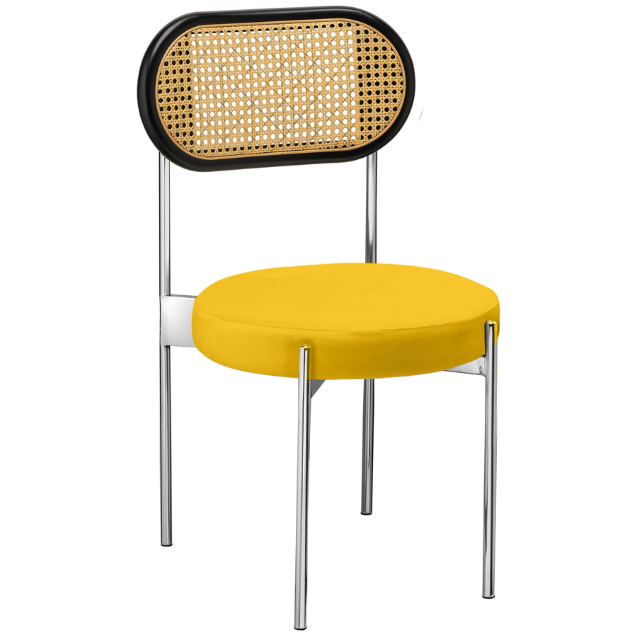 Стул «Тотем» серебряный, желтый бархат с ротанговый спинкой черной - Фото миниатюра 1