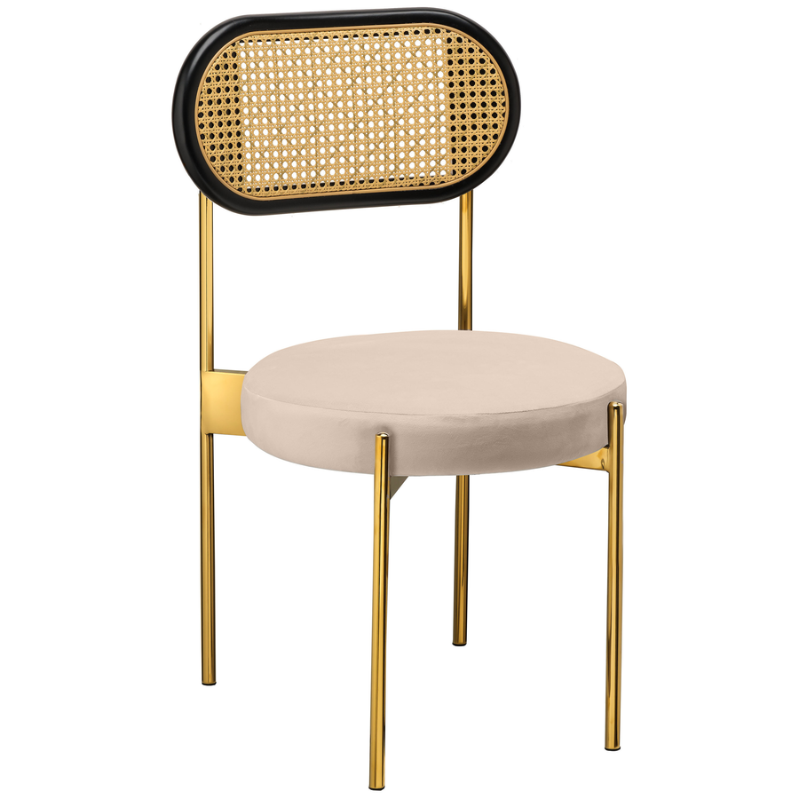 Стул «Тотем» золотой, кремовый бархат с ротанговый спинкой черной - Фото миниатюра 1