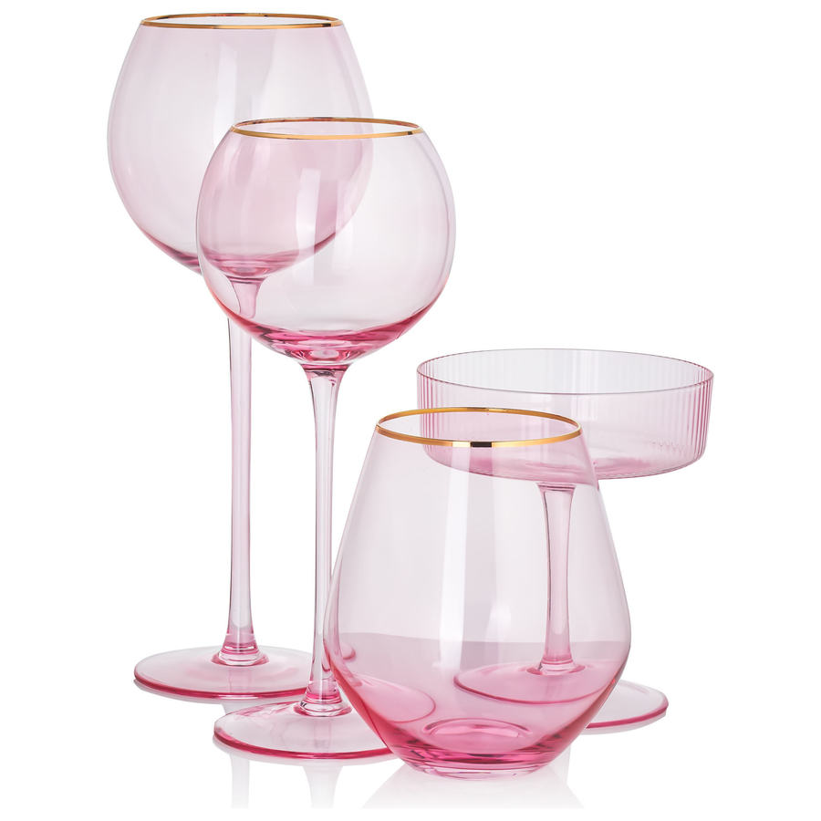 Бокал для белого вина «Санко» розовый с золотым кантом - Фото миниатюра 2