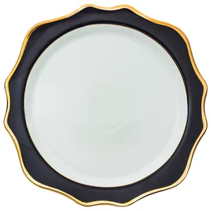 Подстановочная тарелка «Тайга» черно-белая с золотым кантом
