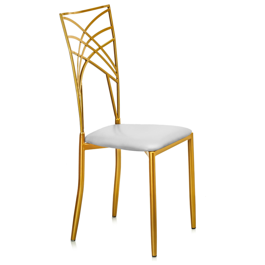 Стул «Хамелеон» золотой, белая подушка из кожи - Фото миниатюра 2