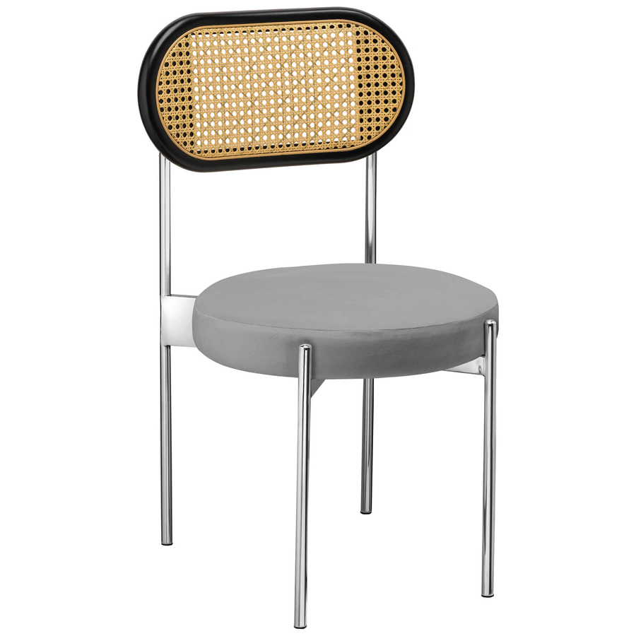 Стул «Тотем» серебряный, серый бархат с ротанговый спинкой черной - Фото миниатюра 1