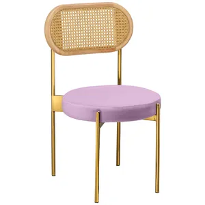 Стул «Тотем» золотой, пыльно-лавандовый бархат с ротанговой спинкой натуральной