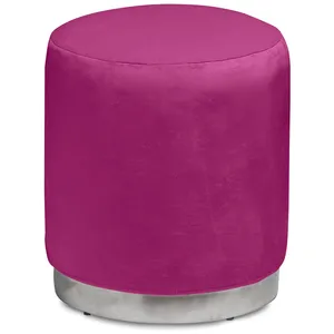 Пуф «Круг» серебряный, малиновый бархат