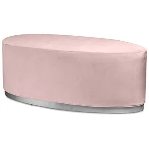 Пуф «Овал» серебряный, пыльно-розовый бархат