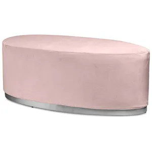Пуф «Овал» серебряный, пыльно-розовый бархат