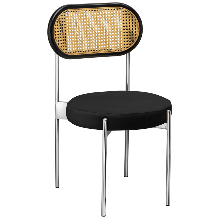 Стул «Тотем» серебряный, черный бархат с ротанговый спинкой черной - Фото миниатюра 1