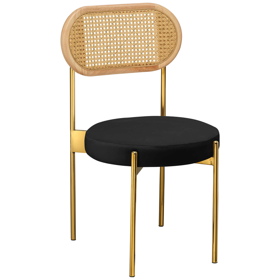 Стул «Тотем» золотой, черный бархат с ротанговой спинкой натуральной - Фото миниатюра 1