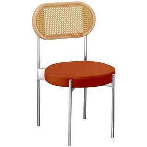 Стул «Тотем» серебряный, терракотовый бархат с ротанговой спинкой натуральной
