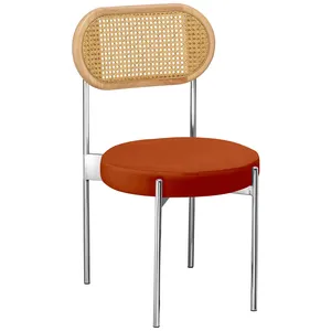 Стул «Тотем» серебряный, терракотовый бархат с ротанговой спинкой натуральной