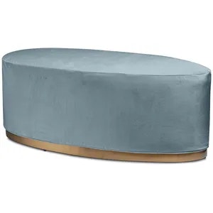 Пуф «Овал» золотой, серо-голубой бархат