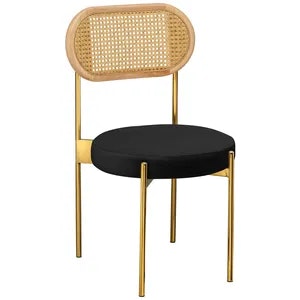 Стул «Тотем» золотой, черный бархат с ротанговой спинкой натуральной