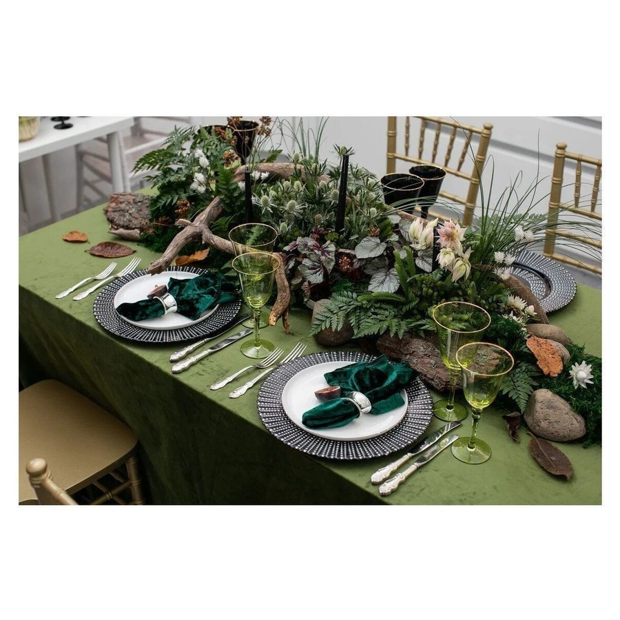 Скатерть прямоугольная широкая бархатная мшистая - Фото миниатюра 3