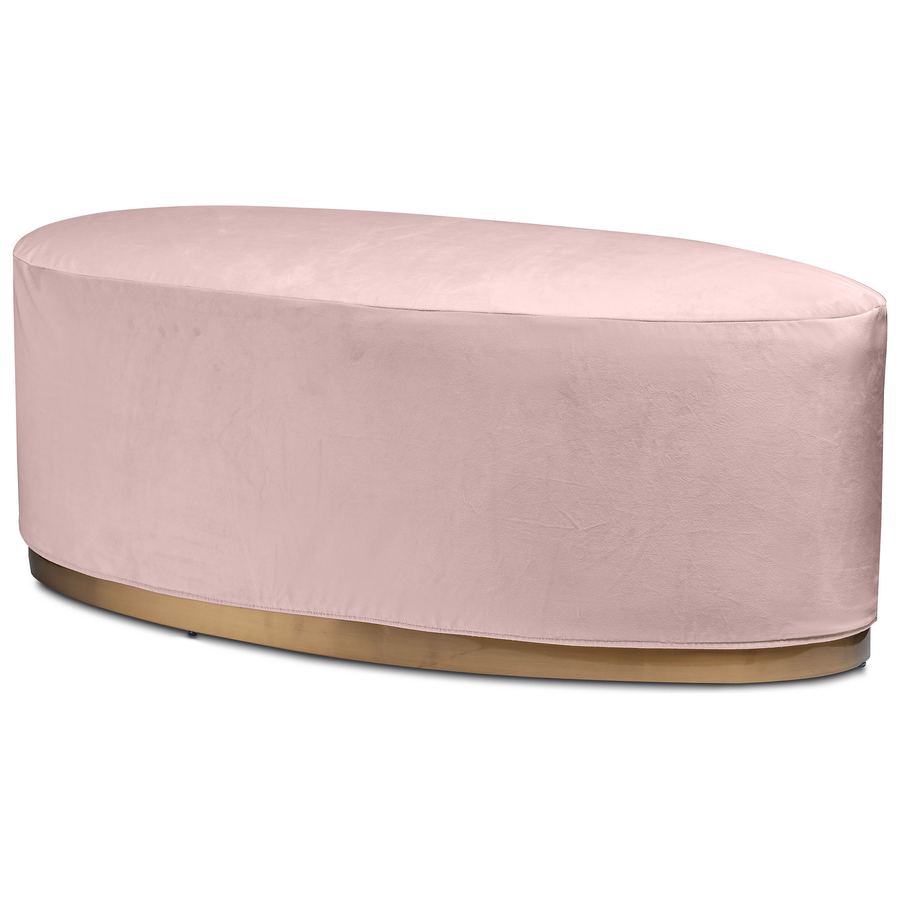 Пуф «Овал» золотой, пыльно-розовый бархат - Фото миниатюра 1