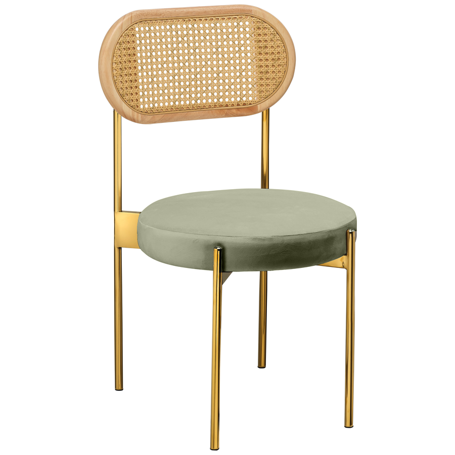 Стул «Тотем» золотой, пыльно-зеленый бархат с ротанговой спинкой натуральной - Фото миниатюра 1
