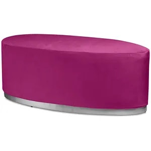 Пуф «Овал» серебряный, малиновый бархат