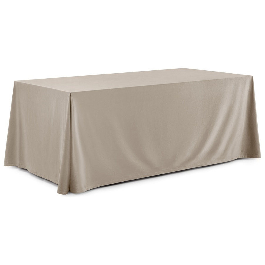 Скатерть прямоугольная широкая бархатная серо-бежевая - Фото миниатюра 1