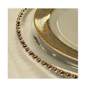 Подстановочная тарелка "Бусинки" прозрачная с золотыми бусинами - Фото 4