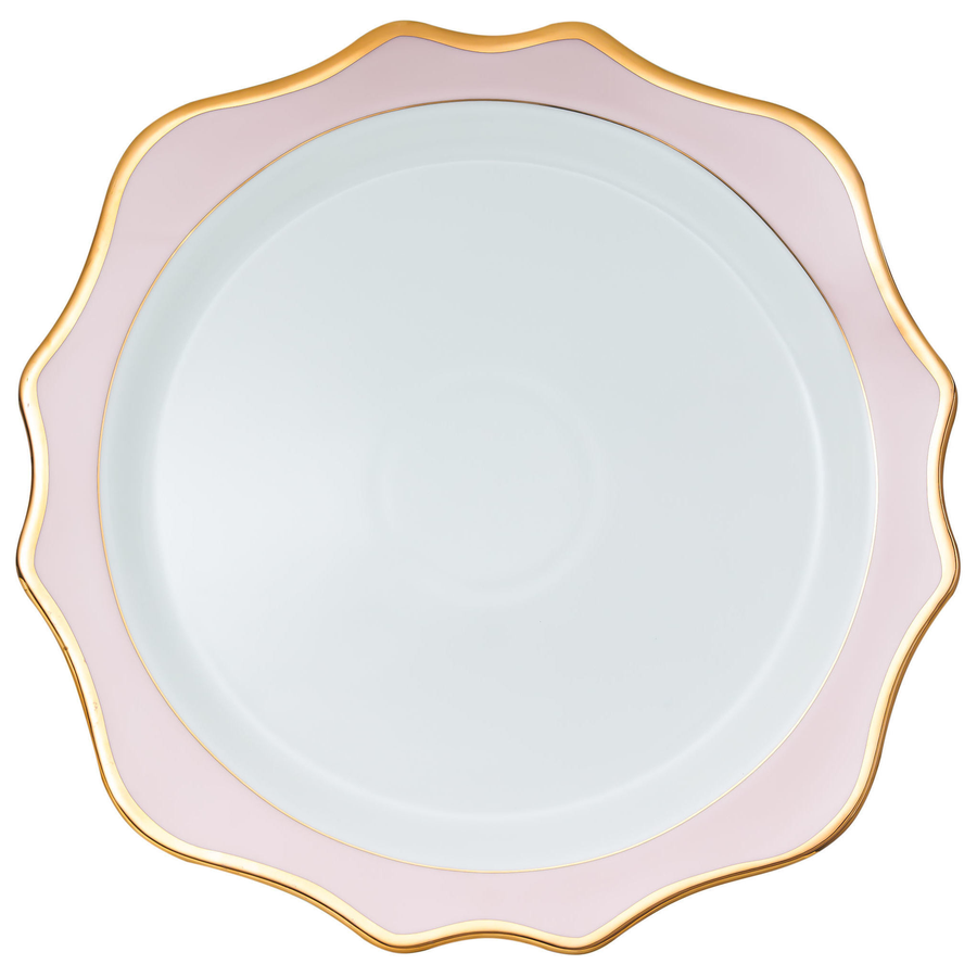 Подстановочная тарелка «Тайга» бело-розовая с золотым кантом - Фото миниатюра 1