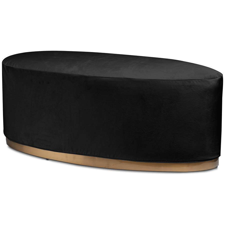 Пуф «Овал» золотой, черный бархат - Фото миниатюра 1