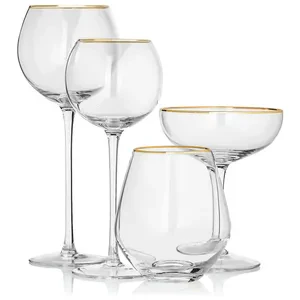 Бокал для белого вина «Санко» прозрачный с золотым кантом - Фото 2