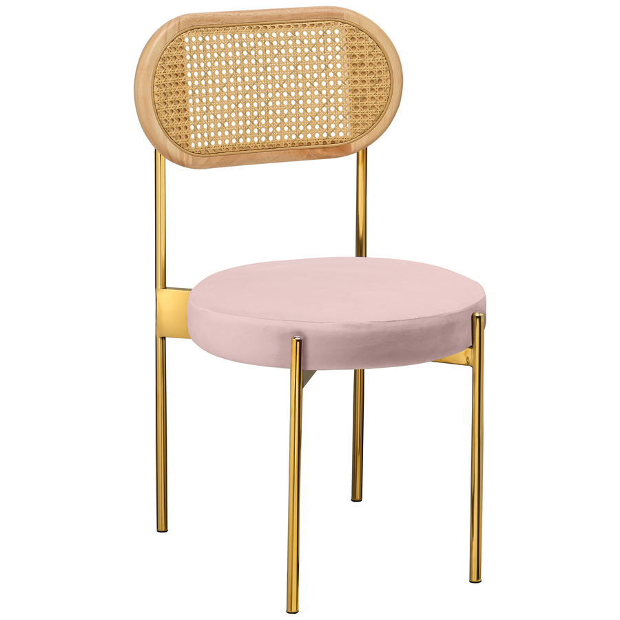Стул «Тотем» золотой, пыльно-розовый бархат с ротанговой спинкой натуральной - Фото миниатюра 1