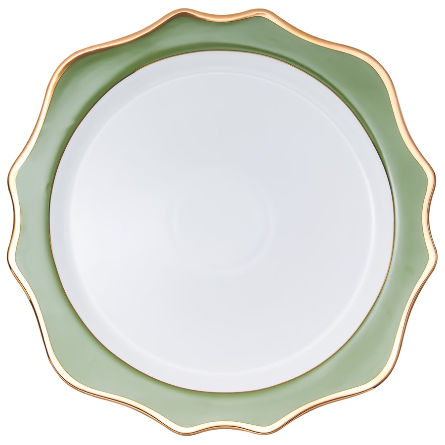 Подстановочная тарелка «Тайга» бело-зеленая с золотым кантом - Фото миниатюра 1