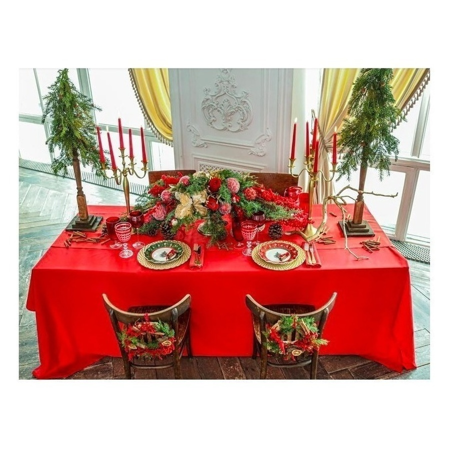 Скатерть прямоугольная габардин красная - Фото миниатюра 2