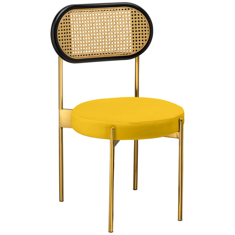 Стул «Тотем» золотой, желтый бархат с ротанговый спинкой черной - Фото миниатюра 1