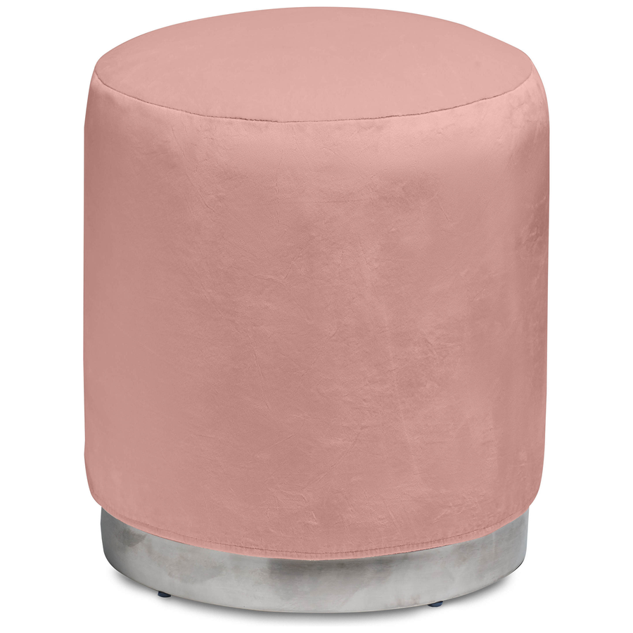 Пуф «Круг» серебряный, розовый бархат - Фото миниатюра 1