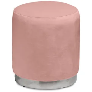 Пуф «Круг» серебряный, розовый бархат