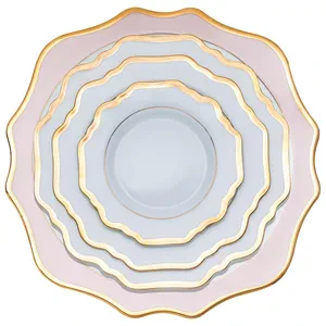 Набор тарелок «Тайга» бело-розовые с кантом 33, 26, 21, 16см