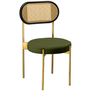 Стул «Тотем» золотой, мшистый бархат с ротанговый спинкой черной