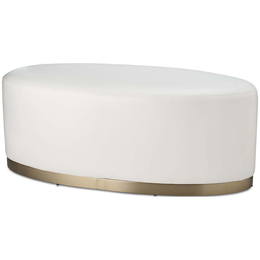 Пуф «Овал» золотой, белая экокожа - Фото миниатюра 1