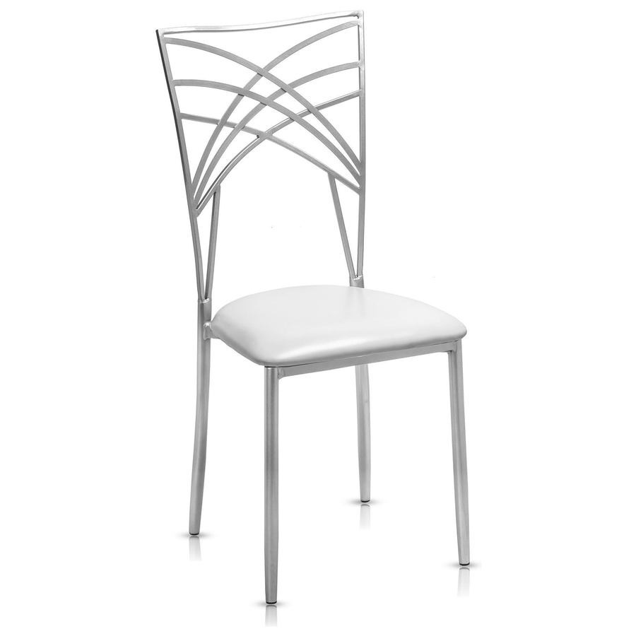 Стул «Хамелеон» серебряный, белая подушка из кожи - Фото миниатюра 1