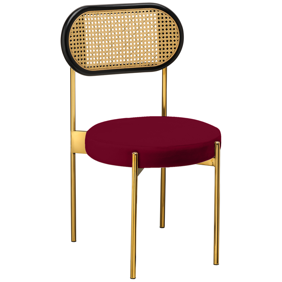 Стул «Тотем» золотой, бордовый бархат с ротанговый спинкой черной - Фото миниатюра 1